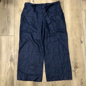 Hobbs London Linen Lagenlook Wide Leg Pants Navy Blue Size 14